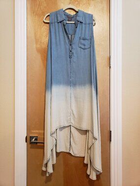 Chelsea & Theodore Ombre Dip Dye Chambray High Low Sleeveless Shirt Dress 1X